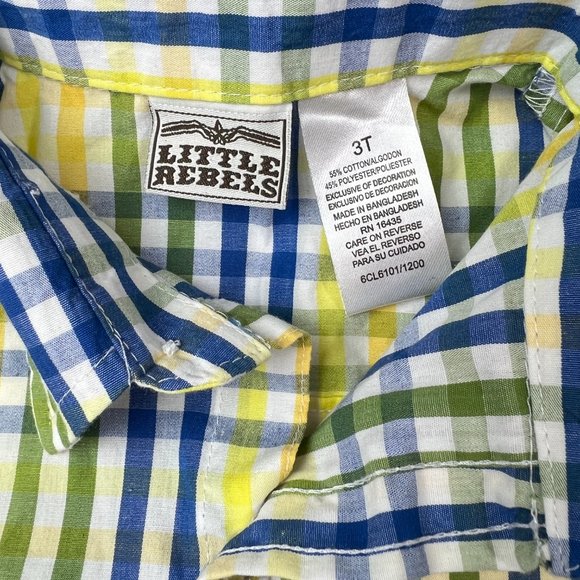 Little Rebels Toddler Plaid Shirt Sz 3T Tropical Ocean Shark Patrol - Picture 3 of 4
